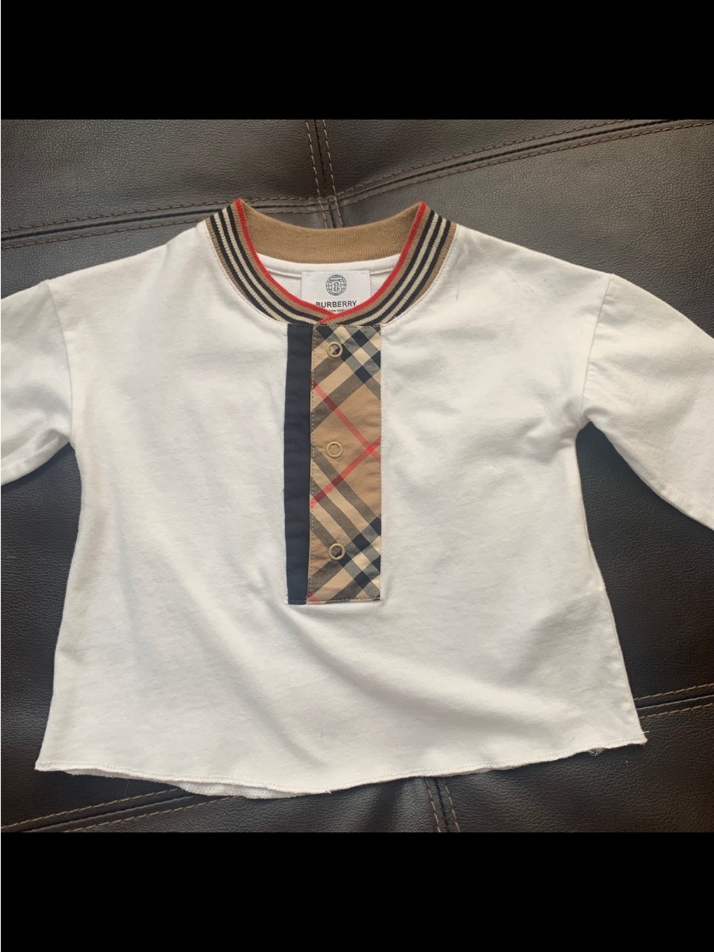 Burberry White Kids Long-Sleeve Top with Iconic Check Placket